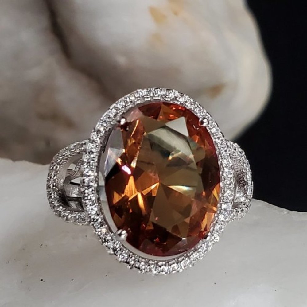 Sterling Silver 925 Ring Alexandrite Stone White Topaz Unique Silversmith